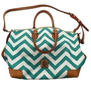 Dooney & Bourke Seafoam Chevron Coated Canvas Leather Trim Satchel